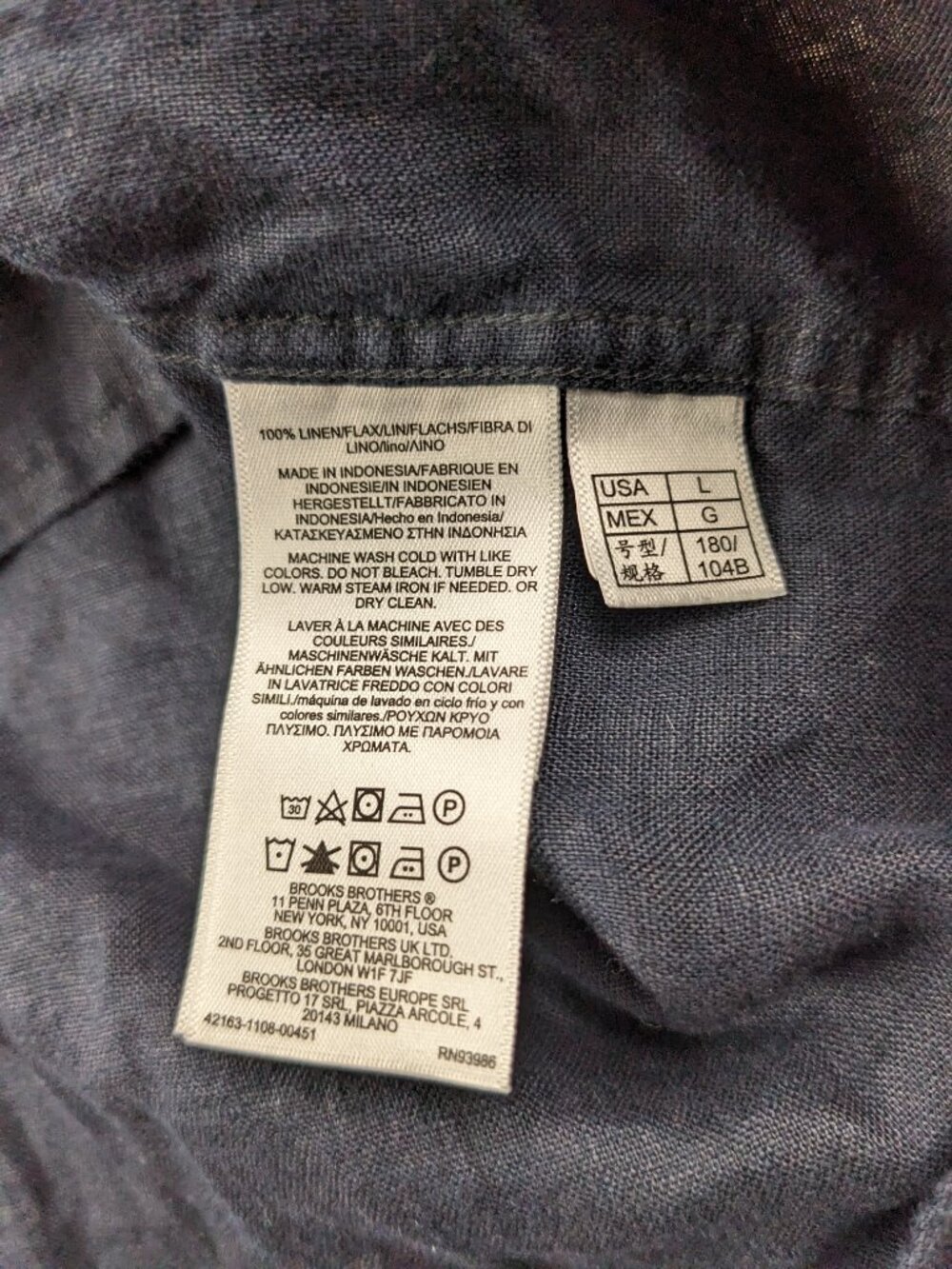 2023 Brooks Brothers Shirt 100% Linen Long Sleeve Button Down Indigo Mens Large - Picture 4 of 10